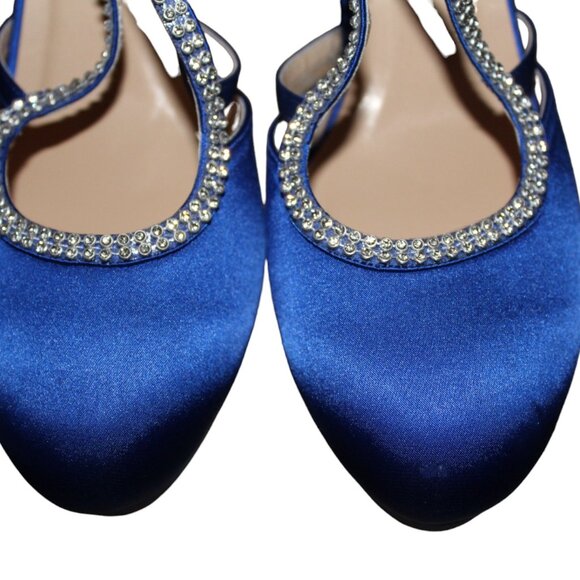 ERIJUNOR Comfort Low Heel Closed-Toe Ankle Strap Blue Satin Rhinestones 8, NIB - Picture 5 of 14